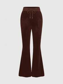 ROMWE Grunge Punk Women's Velvet Patchwork Hooded Collar 2 Pieces Set - Brown - View 5