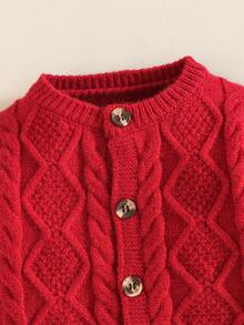 SHEIN Infant/Toddler Boys' Casual Fitted Long Sleeve Crew Neck Cardigan Sweater