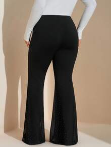 SHEIN Tall CURVE 加大码纯色简约喇叭裤，女士休闲日常秋季服装 - 黑色 - 查看 2