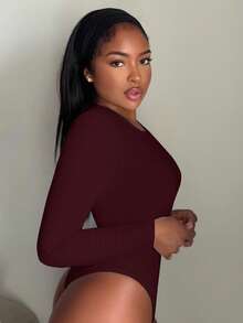 Alexandranx 純色修身春季女款T恤式連身衣，適合嬌小女性 - 酒紅色 - 查看 4