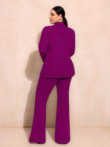 SHEIN SXY Plus Size Women's Commuter Style Suit And Flared Pants Set In Fall/Winter - Purple - View 2