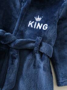 SHEIN Newborn Baby Boy Cute Fluffy Letter Pattern Blue Hooded Robe Sleepwear Baby Boy Bathrobe