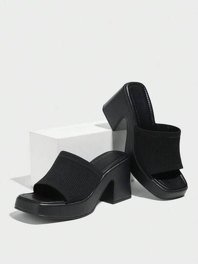 CUCCOO BASICS Sandalias de mujer de tacón ancho con plataforma, puntera abierta, impermeables, casuales de verano, transpirables y sexy de tacón alto, color negro