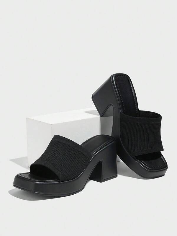 CUCCOO BASICS Women's Peep Toe Chunky Heel Waterproof Platform Casual Summer Breathable Sexy High Heel Mule Sandals, Black