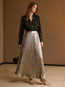 MOTF PREMIUM 艺术褶皱纹理A字修身PU皮革短裙 - 香檳色 - 查看 5