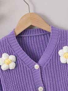 Chaqueta de punto con decoración floral casual para niña, otoño/invierno