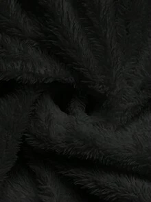 SHEIN Maternity Fashionable Versatile Drawstring Waist Faux Fur Hooded Jacket, Winter - Black - View 7