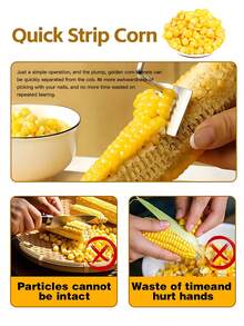1Pc Stainless Steel Corn Cob Peeler With 6Pcs Stainless Steel Corn Holders, Multifunctional Vegetable Fruit Peeler, Creative Corn Peeler, Corn Fork BBQ Stainless Steel Corn Holders, Handheld Anti Scalding Corn Needle, Reusable Corn Cob Kernel Remover, Kitchen Gadget, Creative Kitchen Tools, Space Saving Design, Suitable For Hotels, Restaurants, Bulk Kitchenware And Tableware - Multicolor - View 8