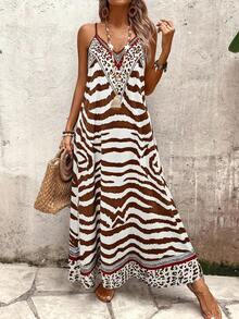 EMERY ROSE Women's Leopard Print Loose Maxi Slip Dress, Elegant For Daily Wear And Vacation, Summer - Brown - View 7