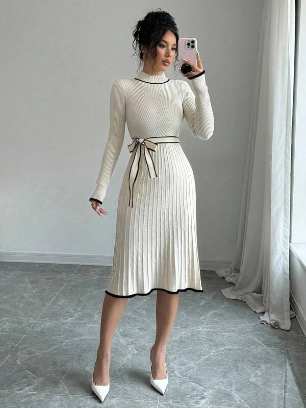 Rafferiza Elegant Fitted Knitted Dress, Suitable For Commuting, Gathering, Party, Travel, Camping And Outdoor Activities Knitted Sweater Clothes For University Fall Winter Cloth For Women