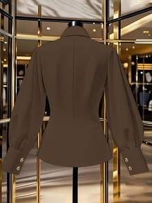 Franclia Premium Quality Waist Cinched Ruched Women Shirt - Coffee Brown - View 2