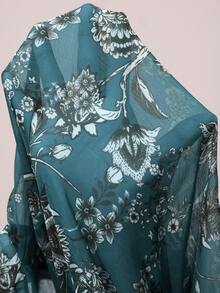 Aveloria Modichic Elegant Random Chiffon Contrast Color Floral Print Layered Frill Cuff Long Sleeve Blouse - Green - View 6