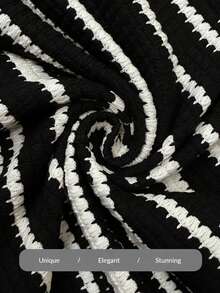 Elaquor Conjunto de 2 piezas de top de manga larga con cuello en V y estampado de rayas, y pantalones de pierna ancha, talla grande - Negro - Ver 9