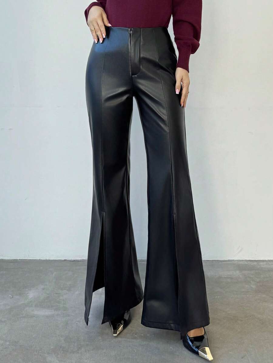 Firerie Elegant Black Autumn Night Women's PU Leather Flocked Bottom ...