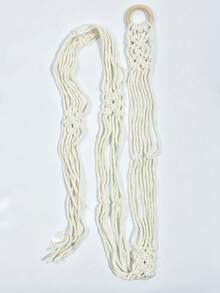 波西米亚风牛仔帽架，带流苏，现代帽子展示架，悬挂式收纳架，手工编织棒球帽/牛仔帽架，波西米亚风壁挂式农舍装饰草帽收纳架，乔迁礼物，家居装饰收纳，乡村时尚 - 米色 - 查看 4