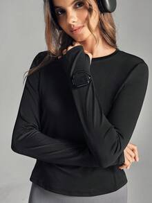 With My Calm Einfarbiges, lässiges und vielseitiges Langarm-Sportshirt mit Raglanärmeln, reflektierendem Aufdruck, Daumenlöchern, Seitentaschen und sportlichem Design