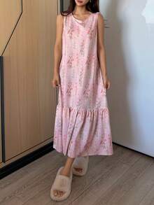 DAZY Floral Print Sleeveless Long Nightgown For Women Pajamas - Pink - View 7