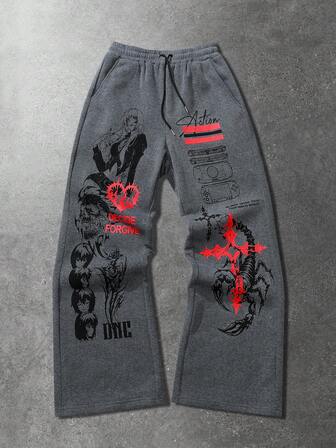 Pantaloni della tuta casual da uomo con grafica a cartoni animati e vita con coulisse