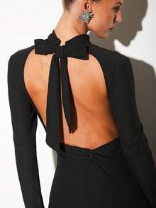 Nuvra Women's Long Sleeve High Neck Double Layer Shapewear Dress With Lining, Slimming, Waist Cinching, Butt Lifting, Full Length Body Shaper Backless Jumpsuit Long Sleeve Jumpsuits For Woman Unitard Jumpsuit Sexy Jumpsuits Surprise Dance Outfit - Black - View 7