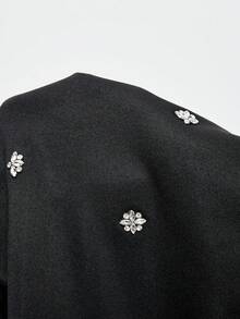 Aveloria GENKIRA Women's Solid Color Hooded Long Sleeve Casual Rhinestone Zipper Jacket - Black - View 6