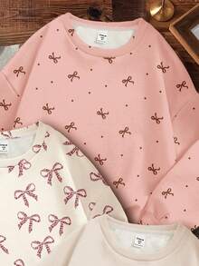 3pcs Sweatshirt Seri Pita Lucu untuk Anak Perempuan Remaja, Motif Leopard & Polka Dot Pink untuk Kembali ke Sekolah, Pullover Leher Bulat untuk Sekolah, Musim Gugur, Nyaman Lembut dan Hangat - MultiWarna - View 6