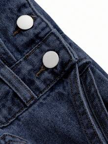 Livesso Distressed Wash Loose Adjustable Strap Women's Denim Bib Overalls Fall/Winter - Dark Wash - View 7