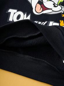 TOM & JERRY X SHEIN 小男孩卡通图案拼色圆领落肩长袖休闲卫衣 - 彩色 - 查看 7