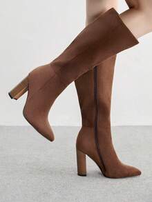 CUCCOO BIZCHIC Women's Fashion Brown Suede Chunky Heel Pointed Toe Over-The-Knee Boots, Classic Versatile For Commute, Date, Party, Holiday - Coffee Brown - View 5