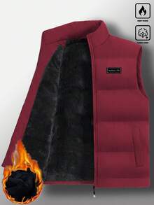 Manfinity Homme 男士宽松字母拼接细节保暖内衬外套背心，适合日常休闲、周末旅行、户外活动、探险旅行、轻松的工作环境或半正式场合，也是送给男友/丈夫、周年纪念日或圣诞节的理想礼物。 - 酒紅色 - 查看 4