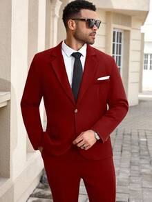 Manfinity Mode 大码男士翻领长袖夹克和裤子商务西装套装