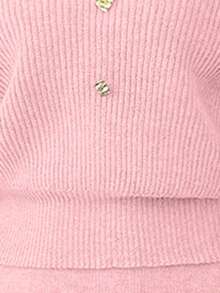 Elenzga Bộ 2 áo len dệt kim tay dài cổ chữ V thanh lịch dành cho nữ - Hồng - Xem 7