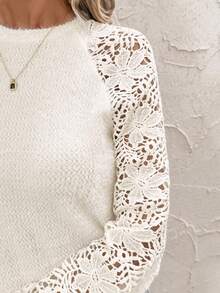 SHEIN Clasi Áo len nữ tay ren, thanh lịch cho các buổi tụ họp, tiệc tùng và Giáng sinh mùa thu đông dành cho nữ Áo len ren tay dài Giáng sinh dành cho nữ Áo ren dành cho nữ Áo thun ren năm mới mùa thu đông dành cho nữ - Màu be - Xem 8