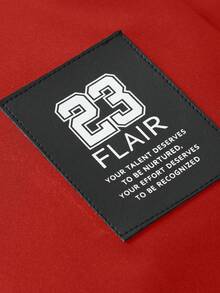 Manfinity Campus Court 男士休闲百搭运动立领长袖夹克，大图案印花，情侣款，大口袋设计，秋冬款 - 紅色 - 查看 6