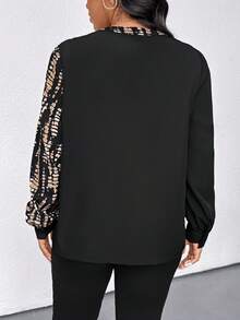 EMERY ROSE Plus Size Leopard Print Patchwork Sequin Decorated Shirt - Multicolor - View 2