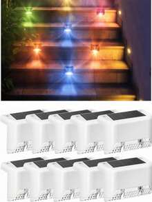 4/10/16 件太阳能栅栏灯，户外防水微型 LED 台阶灯，白色、黑色、棕色，用于户外甲板、楼梯、露台栅栏、花园（白色）