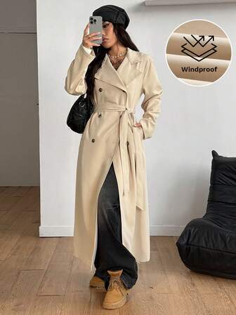 Coolane Women's Fall/Winter Streetwear Modest Casual Vintage Old Money Corta Vento Khaki Loose Long Trench Coat