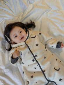 DAZY Bộ đồ liền thân in họa tiết lông cừu có mũ trùm đầu cho bé gái sơ sinh/trẻ mới biết đi, trang phục mùa đông thoải mái - trắng - Xem 5