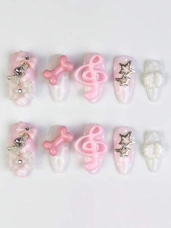 Anime 10 piezas de pegatinas de arte de uñas con corazones, estrellas, lazos y alas estilo Y2K con cinta