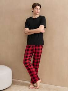 Men's Plaid Elastic Waist Lounge Pants, For Christmas, Winter