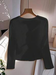 GlowEve Women's Fashion Business Casual Solid Color T-Shirt - Black - View 2