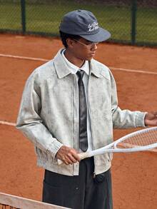 SWAVVY Men's Tie-Dye Long Sleeve Zip-Up Casual Jacket, Autumn/Winter - Grey - View 7