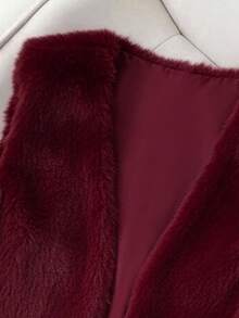 Franclia 女式纯色无袖短款人造毛皮背心 - 酒紅色 - 查看 3