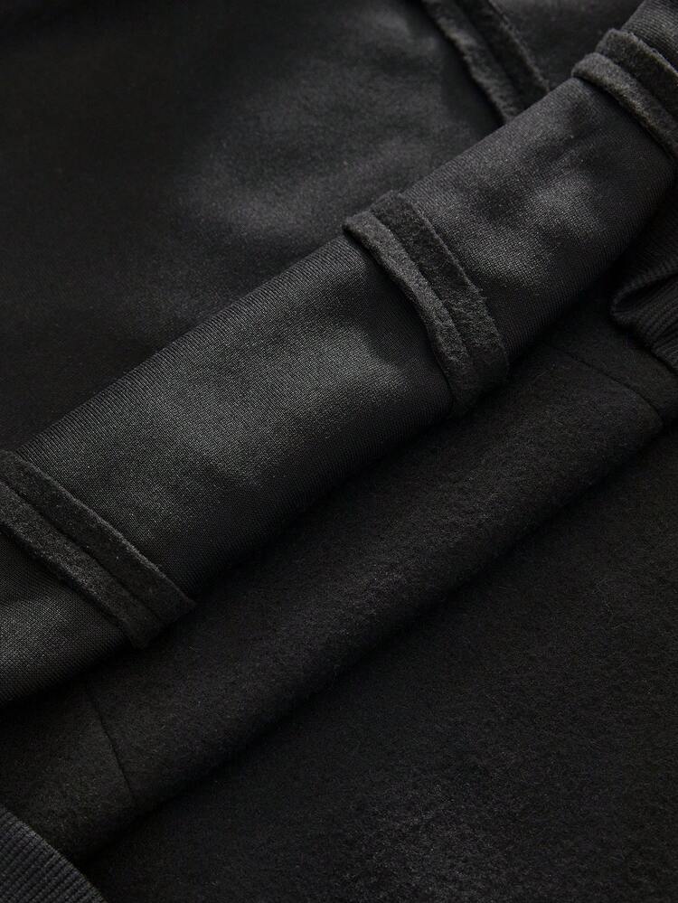 AXEPEAK Sudadera con capucha casual de retazos para hombre, estilo Y2K - Negro - Añade 5