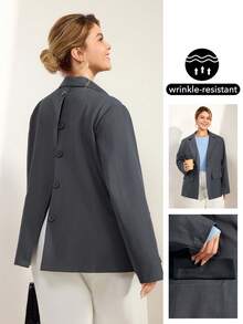 Momelise Áo khoác Blazer nữ màu xám thường ngày có thể tháo rời có chi tiết ve áo - Xám - Xem 1