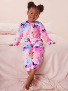 My Little Pony X SHEIN Bộ đồ ngủ liền thân vải nỉ dài tay có khóa kéo họa tiết hoạt hình nhuộm loang màu cho bé gái - Nhiều màu - Xem 5