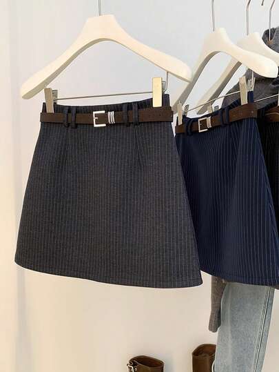 Franclia Spódnica w paski w talii i linii A, modna na jesień i zimę w dużych rozmiarach