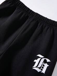 SHEIN 2pcs/Set Teens Boys' Loose Casual Graphic Hoodie And Sweatpants Set - Black and White - View 6