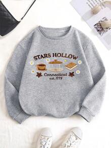 INAWLY 星空镂空仿刺绣效果图案卫衣，舒适秋季圆领卫衣，咖啡书迷礼物，舒适季节卫衣 - 灰色 - 查看 3