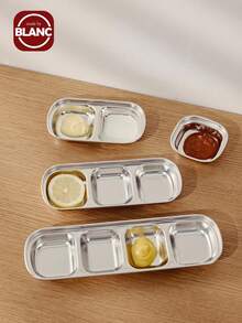 不锈钢多用途调味碟加厚火锅调味酱碟家用烧烤碟/1件套学校用品、圣诞节礼物 - 銀色 - 查看 2