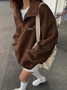 DAZY 女式撞色领口保暖内衬宽松运动衫，秋季服装